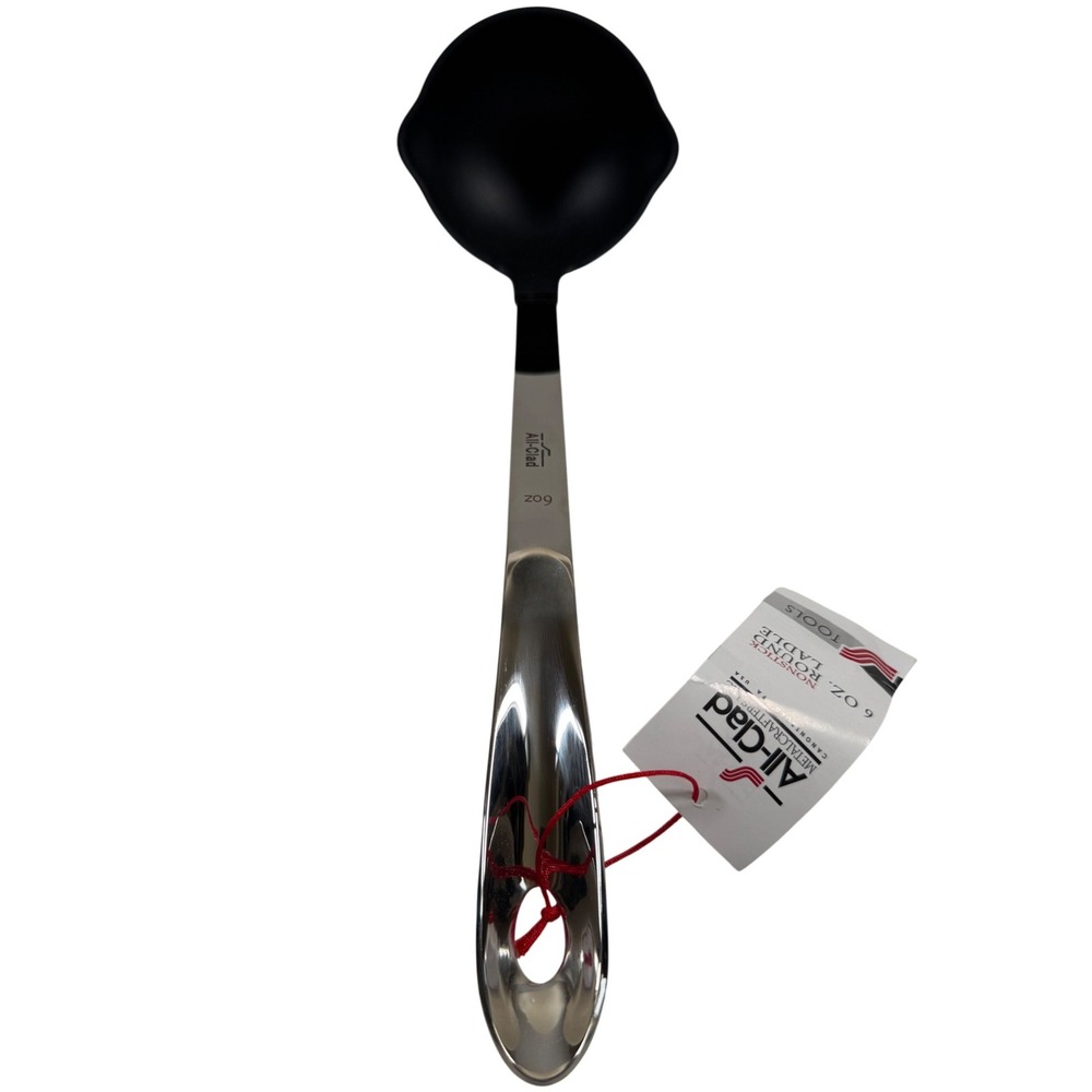 All-Clad Nonstick Round Ladle 6 oz Stainless Steel Black Silicone Kitchen Tool